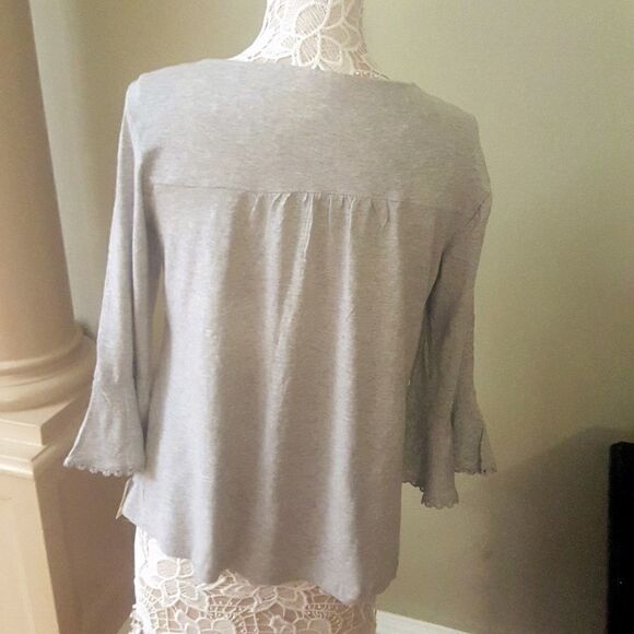 STYLE & CO Heather Grey Embroidered Boho Peasant Top with Bell Sleeves s… - Picture 7 of 9
